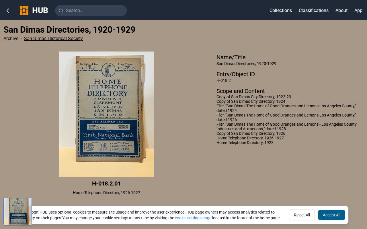 San Dimas city directory view of the 1920s directory collection