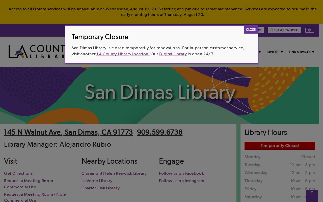 San Dimas city directory view of San Dimas Library research services