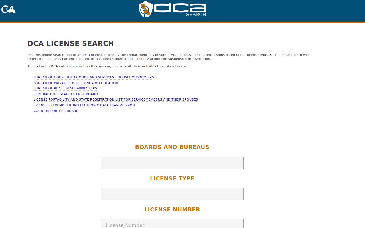 San Dimas residents directory view of the California professional license search