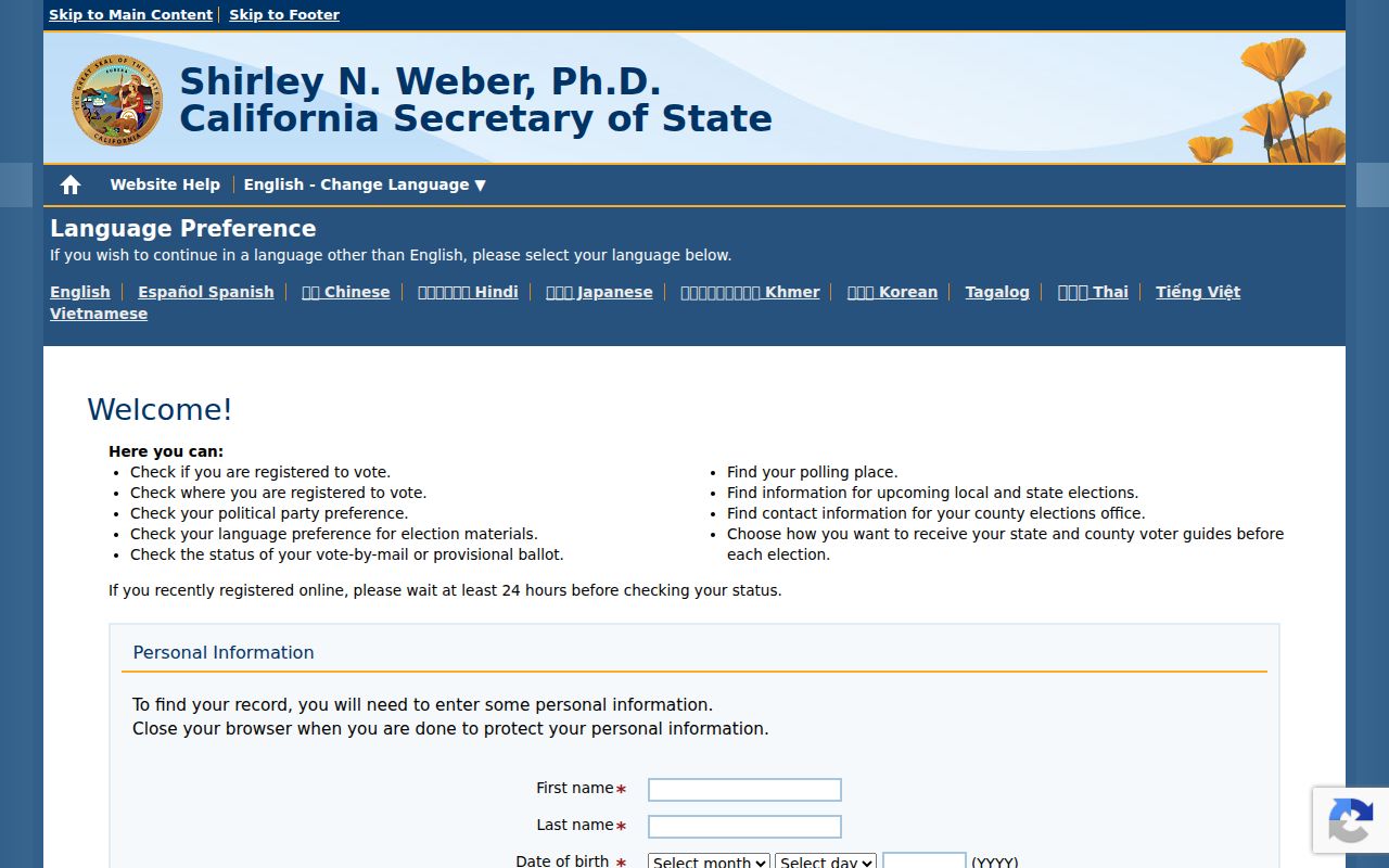 San Dimas residents directory view of California My Voter Status