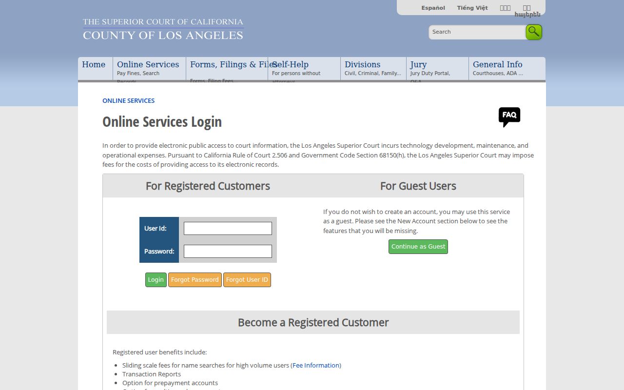 San Dimas residents directory view of Los Angeles Superior Court public case access