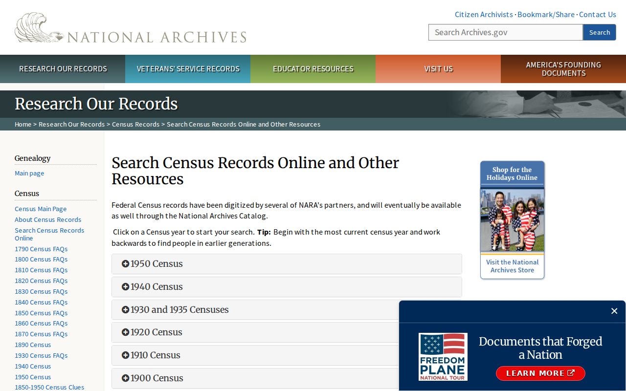 San Dimas previous residents view of National Archives census access guidance