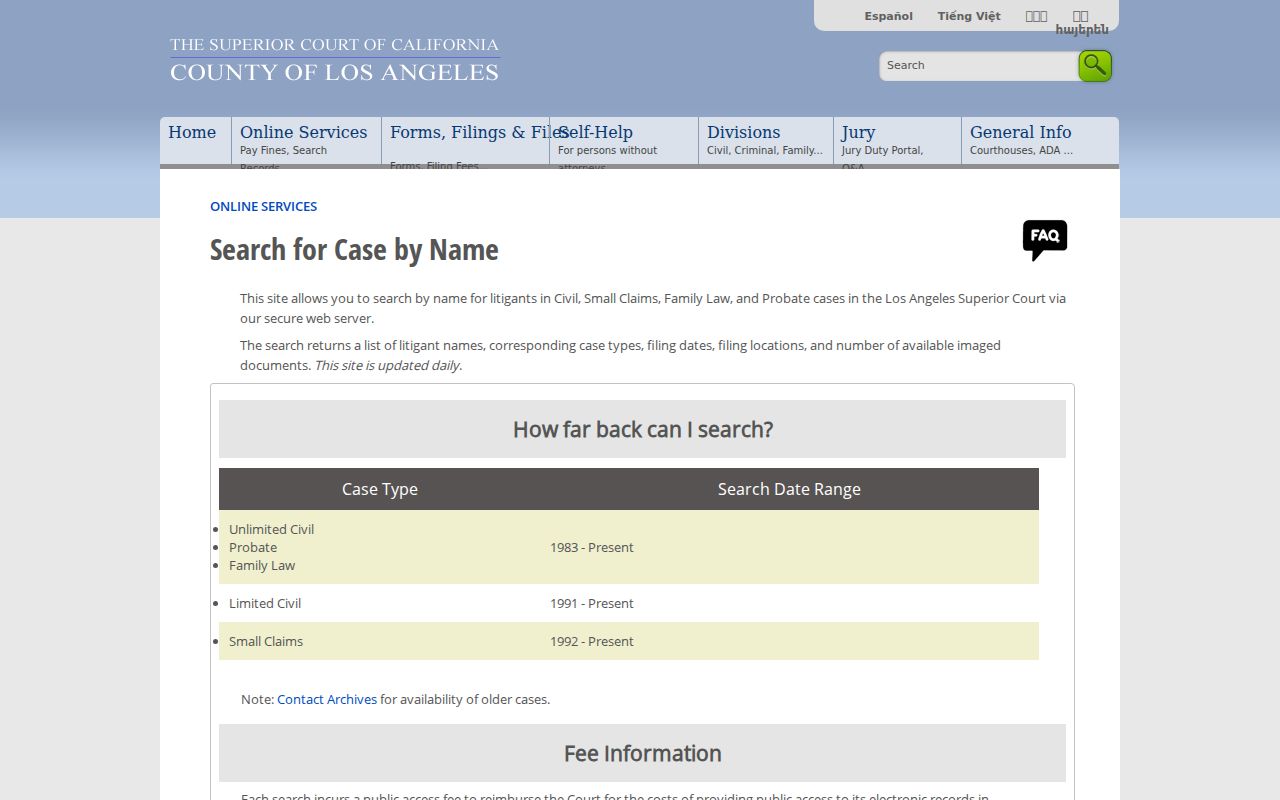 San Dimas resident lookup view of the Los Angeles Superior Court party-name index