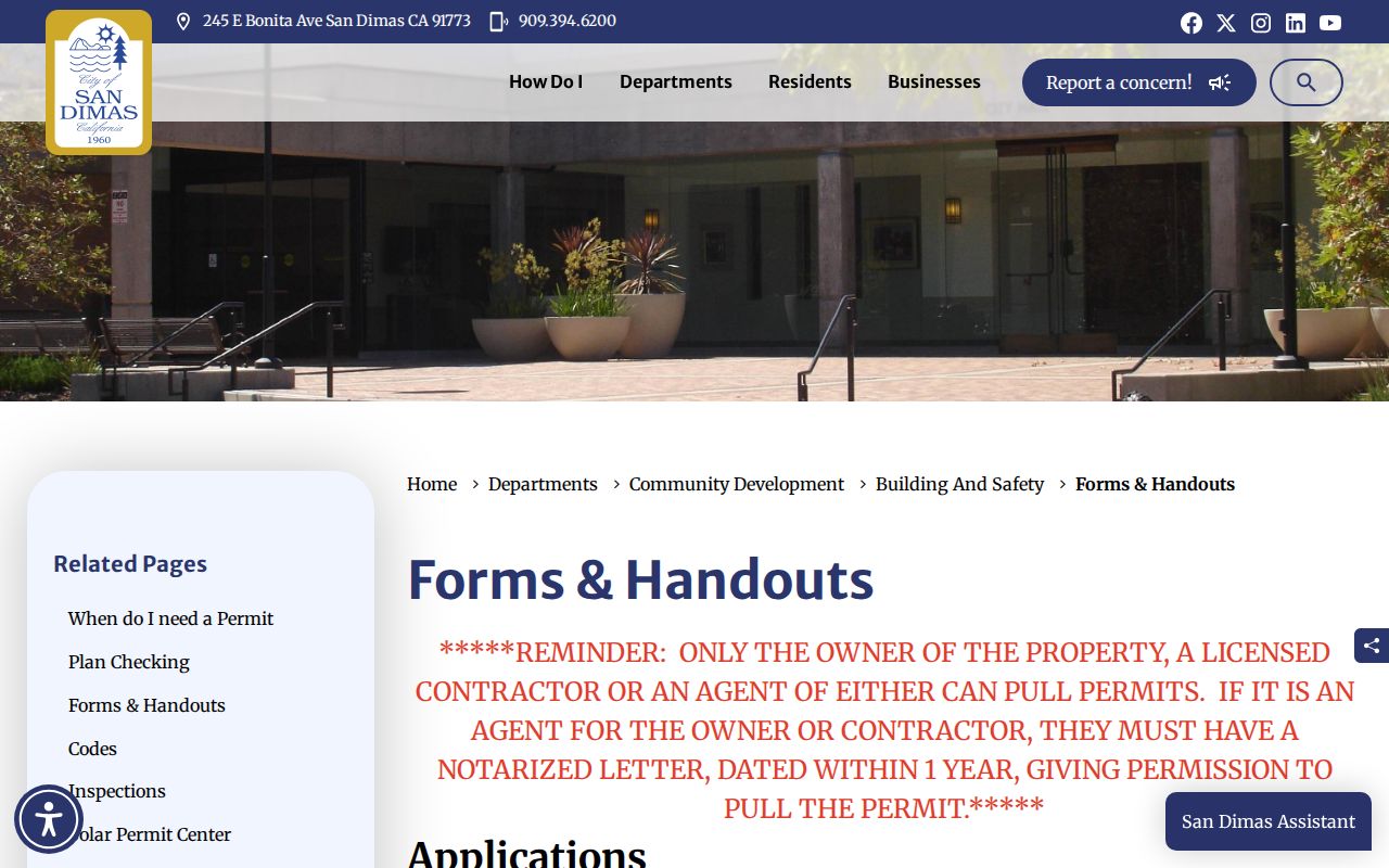 San Dimas street directory view of building permit forms and address evidence