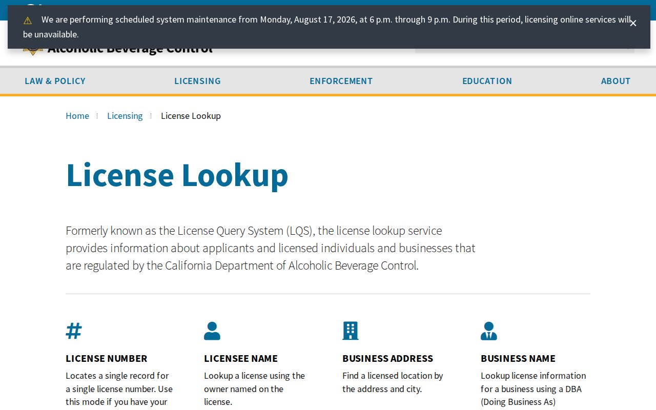 San Dimas ZIP code directory view of the California ABC license lookup